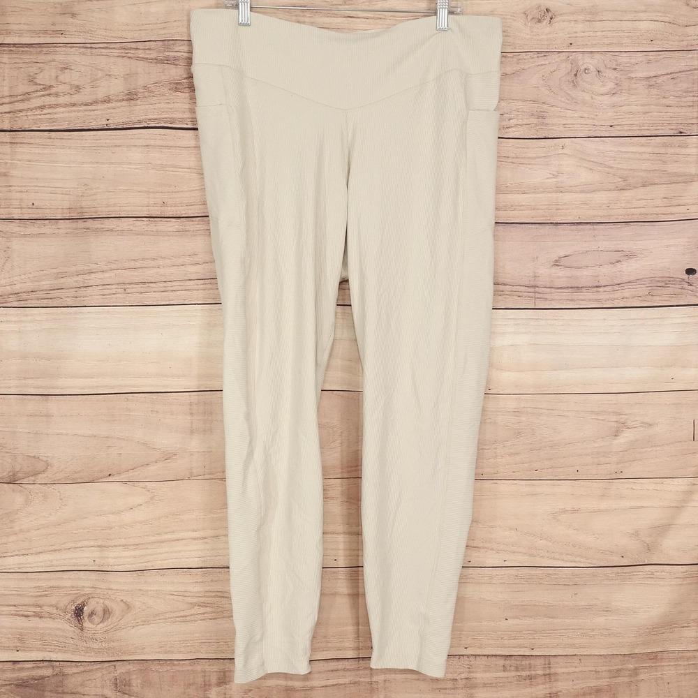 Old Navy Leggings Womens 2XL Tall Beige Powersoft High Rise Ribbed Ankle Pockets